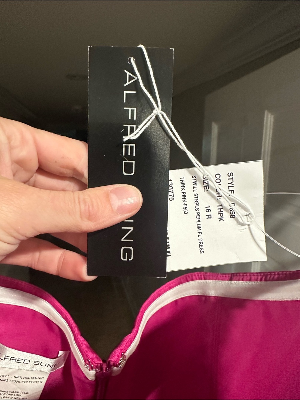 ALFRED SUNG Hot Pink Strapless Peplum Gown - Picture 3 of 3